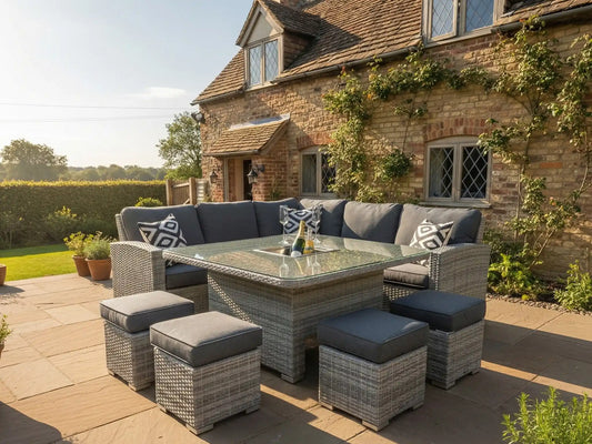 Chimes - Stone Grey Milan Deluxe Corner Dining Set with Rising Ice Bucket Table (S)