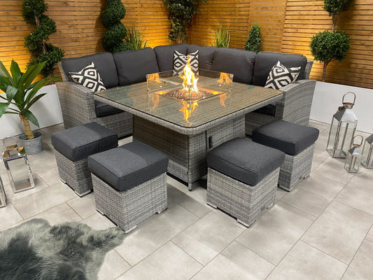 Chimes - Stone Grey Milan Deluxe Corner Dining Set With Firepit Table - LOW STOCK