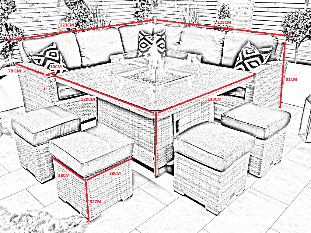Chimes - Prestige Grey Florence Deluxe Corner Dining Set With Firepit Table
