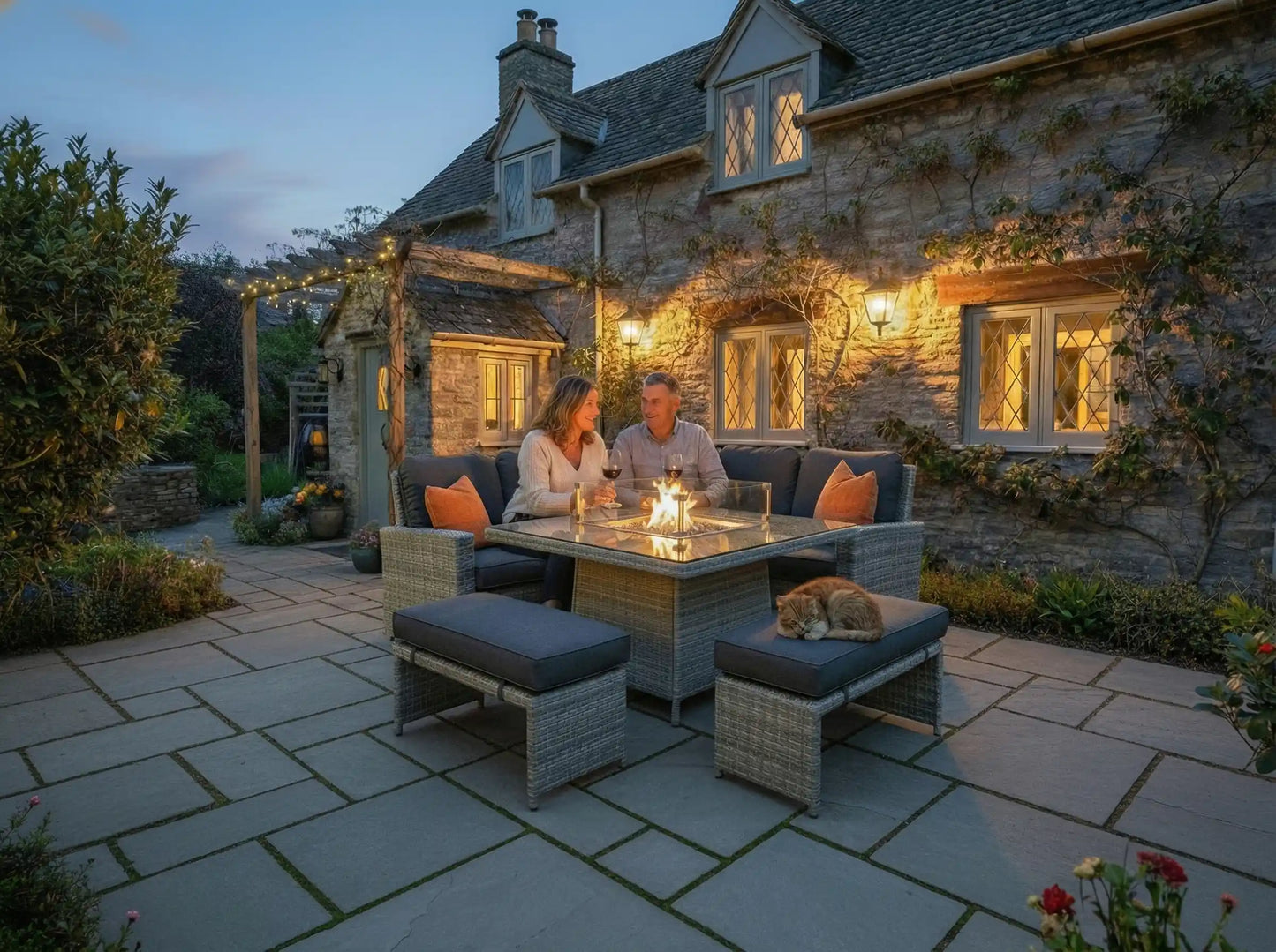 Chimes - Stone Grey Milan Compact Corner Dining Set with Firepit Table