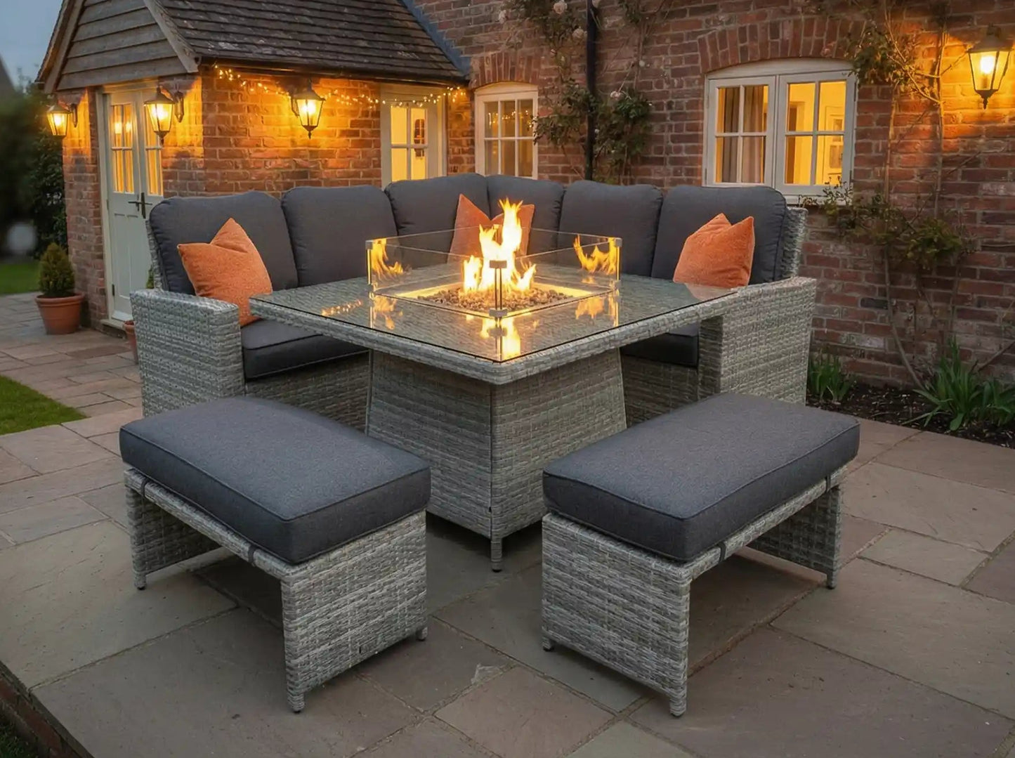 Chimes - Stone Grey Milan Compact Corner Dining Set with Firepit Table