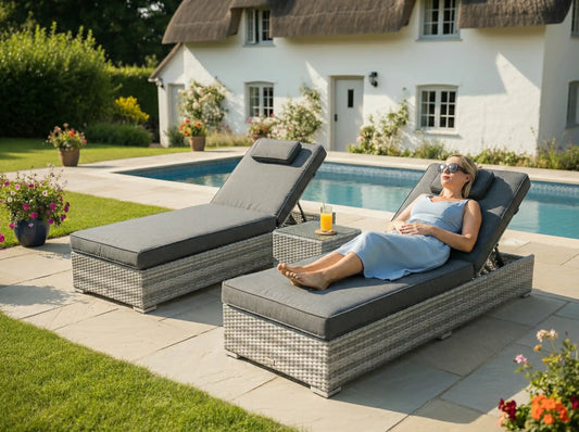 Chimes - Stone Grey Naples Sun Lounger Set With Coffee Table