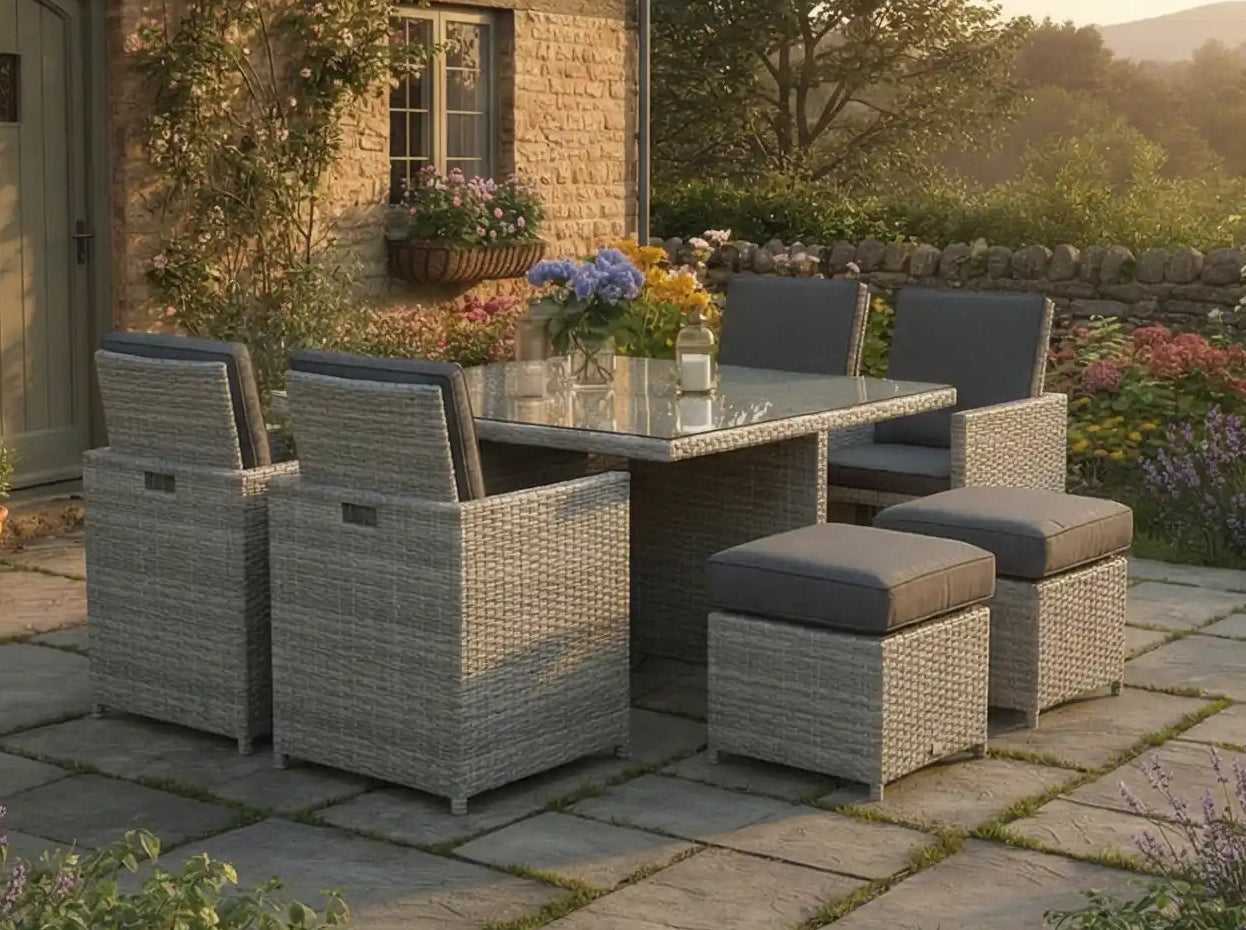 Chimes - Stone Grey Mia 4 Seat Cube Set With 4 Stools