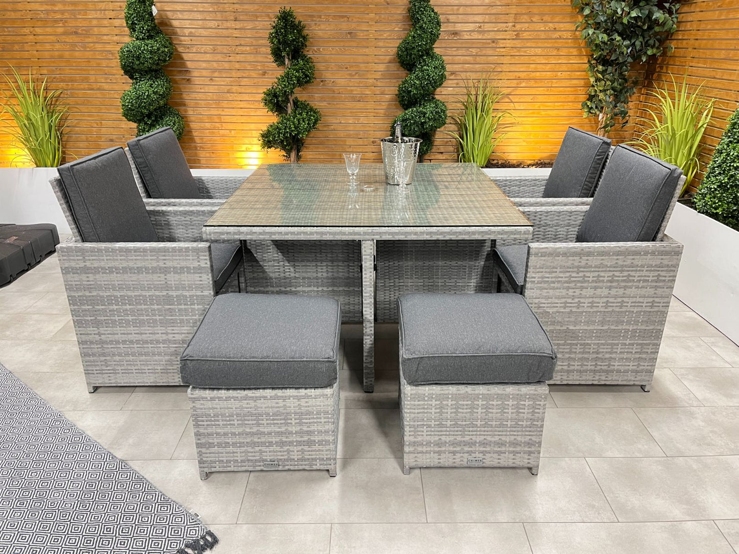 Chimes - Stone Grey Mia 4 Seat Cube Set With 4 Stools