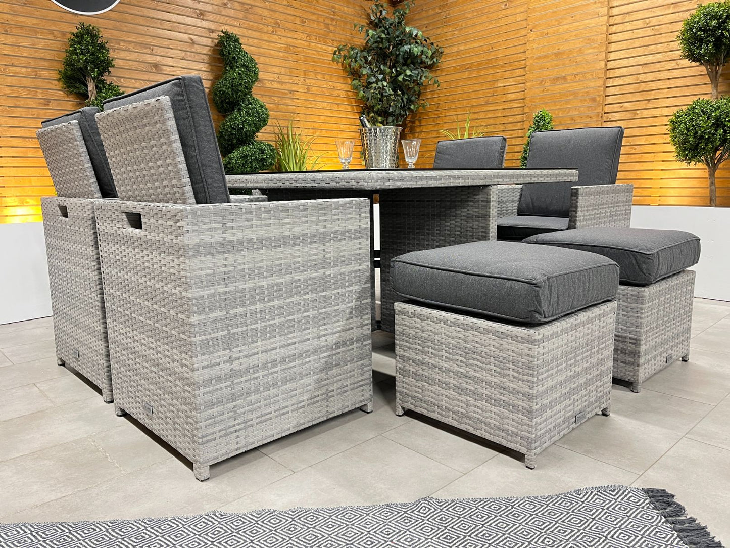 Chimes - Stone Grey Mia 4 Seat Cube Set With 4 Stools