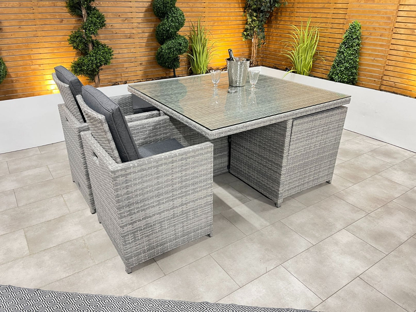 Chimes - Stone Grey Mia 4 Seat Cube Set With 4 Stools