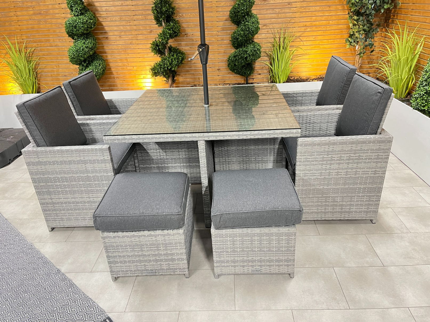 Chimes - Stone Grey Mia 4 Seat Cube Set With 4 Stools