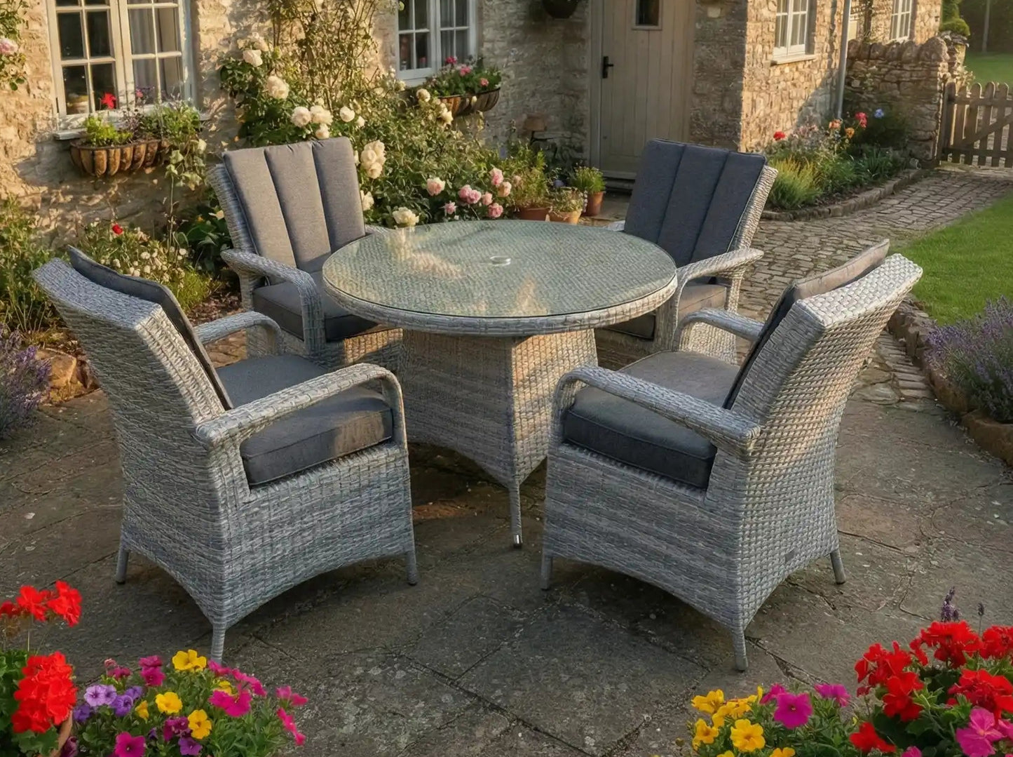 Chimes - Stone Grey Verona 4 Seat Round Dining Set - 1.05 Meter Standard Table