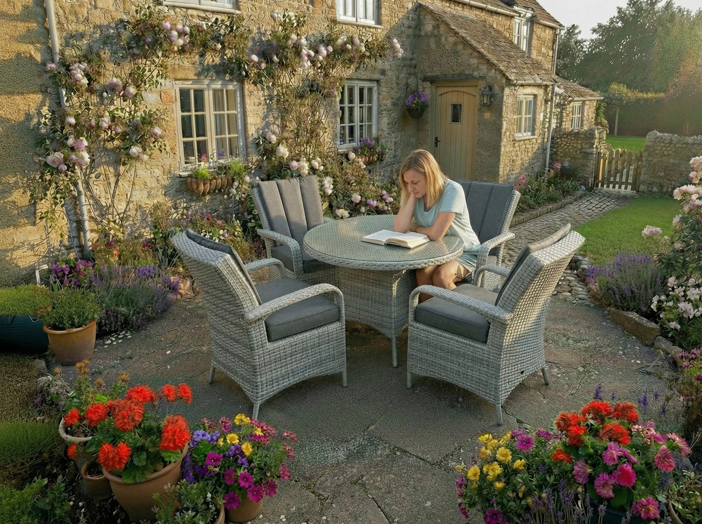 Chimes - Stone Grey Verona 4 Seat Round Dining Set - 1.05 Meter Standard Table