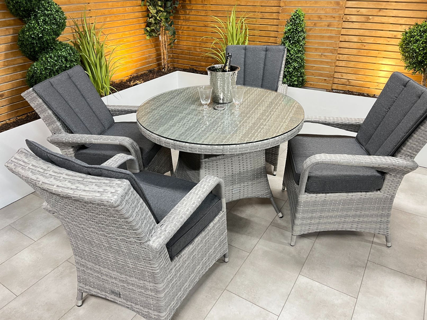 Chimes - Stone Grey Verona 4 Seat Round Dining Set - 1.05 Meter Standard Table