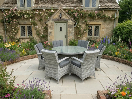 Chimes - Stone Grey Verona 6 Seat Round Dining Set - 1.3 Meter Round Standard Table - LOW STOCK