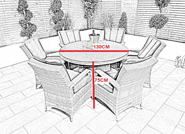 Chimes - Prestige Grey Valencia 6 Seat Round Dining Set - 1.3 Meter Round Table
