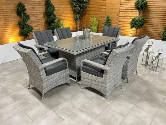 Chimes - Stone Grey Verona 6 Seat Rectangular Dining Set - 1 Meter x 1.5 Meter Rectangular Standard Table