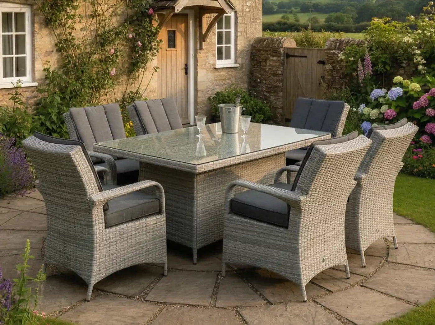 Chimes - Stone Grey Verona 6 Seat Rectangular Dining Set - 1 Meter x 1.5 Meter Rectangular Standard Table