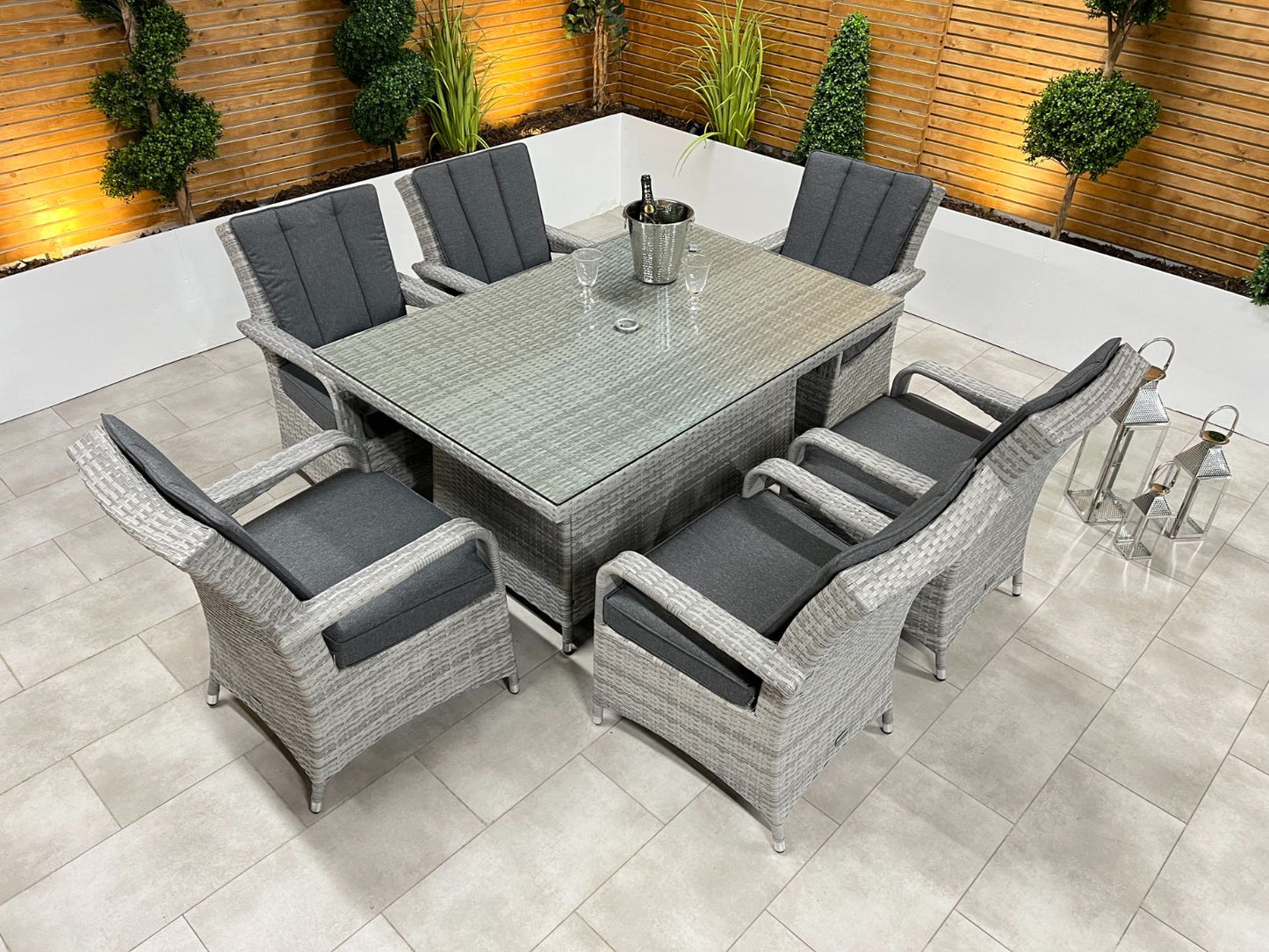 Chimes - Stone Grey Verona 6 Seat Rectangular Dining Set - 1 Meter x 1.5 Meter Rectangular Standard Table