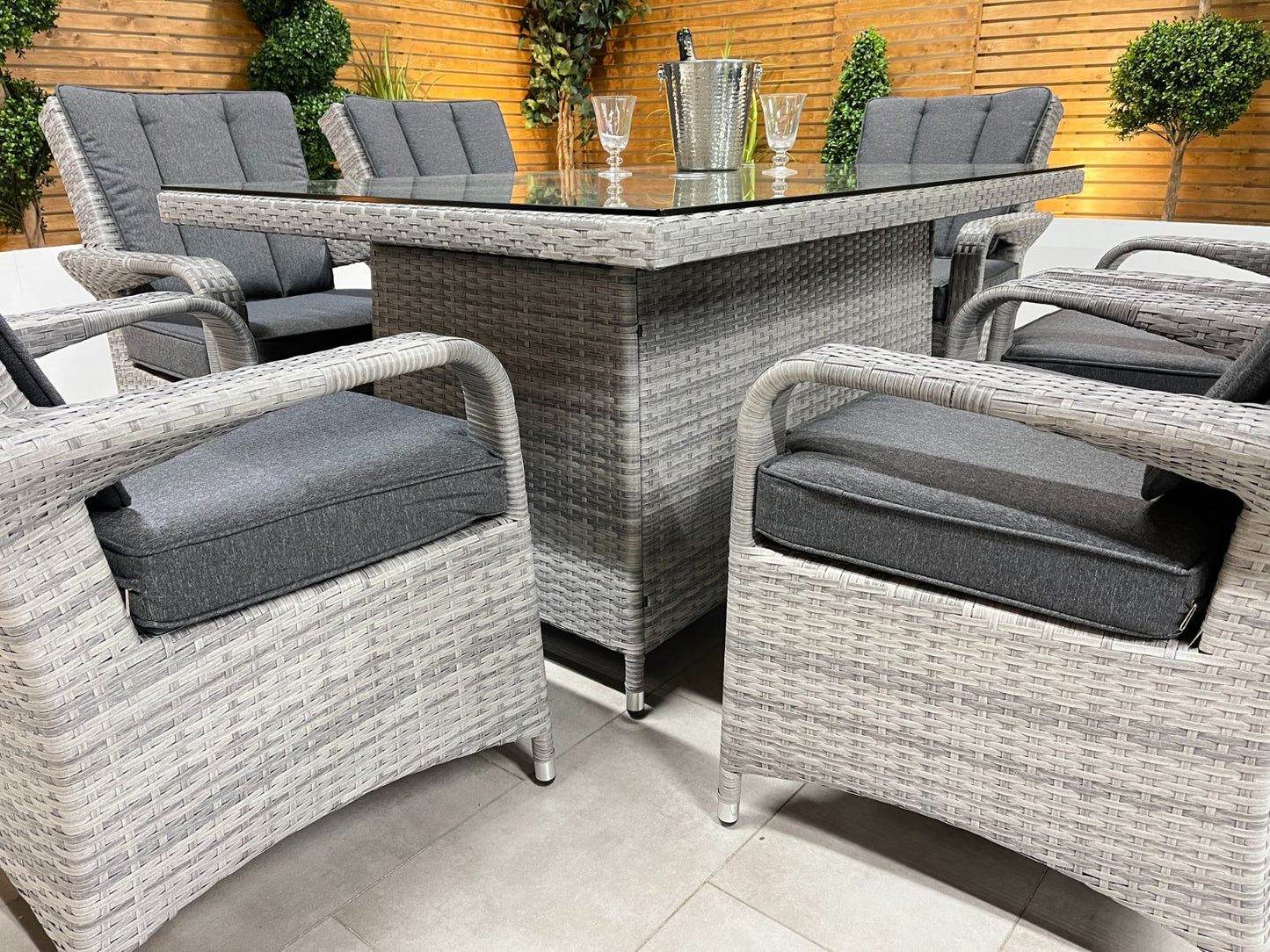 Chimes - Stone Grey Verona 6 Seat Rectangular Dining Set - 1 Meter x 1.5 Meter Rectangular Standard Table