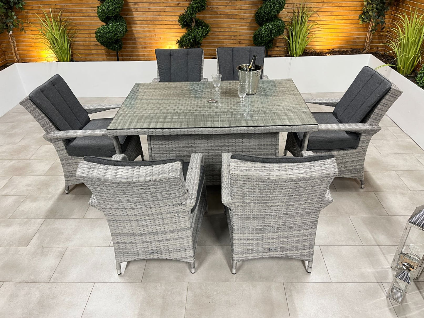 Chimes - Stone Grey Verona 6 Seat Rectangular Dining Set - 1 Meter x 1.5 Meter Rectangular Standard Table