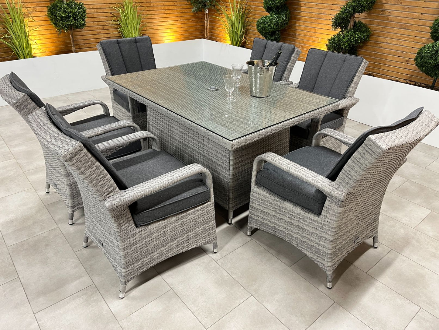 Chimes - Stone Grey Verona 6 Seat Rectangular Dining Set - 1 Meter x 1.5 Meter Rectangular Standard Table