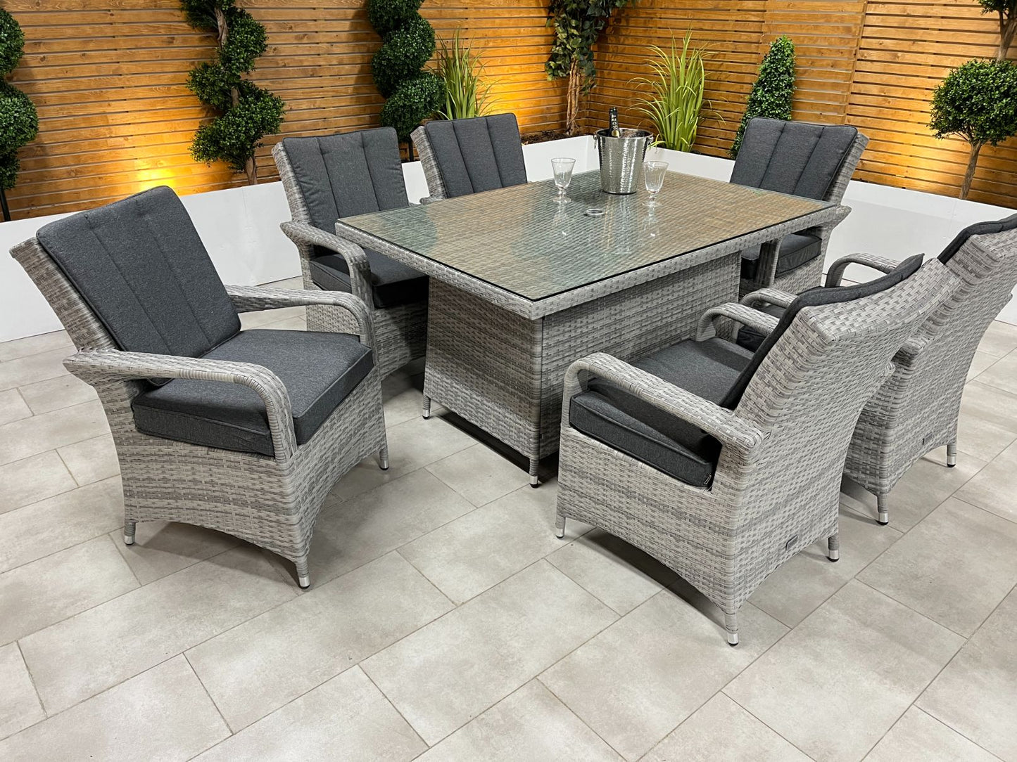 Chimes - Stone Grey Verona 6 Seat Rectangular Dining Set - 1 Meter x 1.5 Meter Rectangular Standard Table