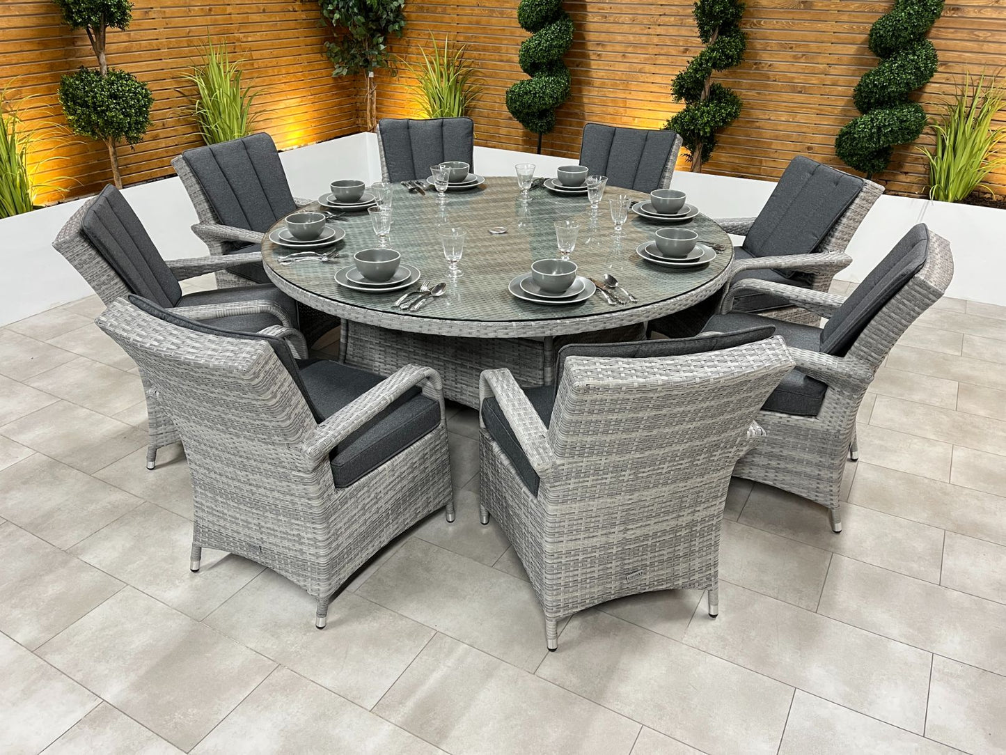Chimes - Stone Grey Verona 8 Seat Round Dining Set - 1.8 Meter Round Table Standard Table