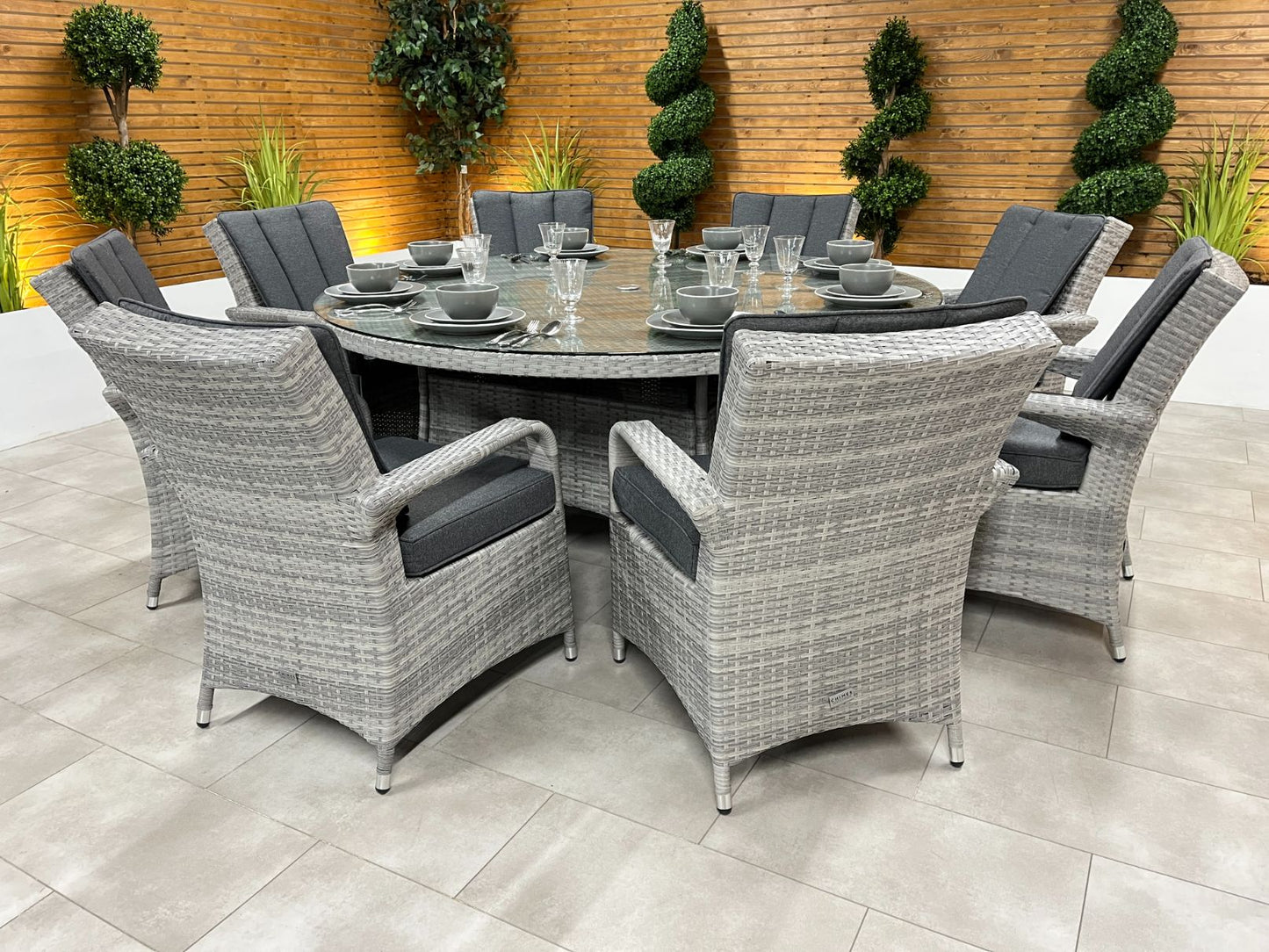Chimes - Stone Grey Verona 8 Seat Round Dining Set - 1.8 Meter Round Table Standard Table