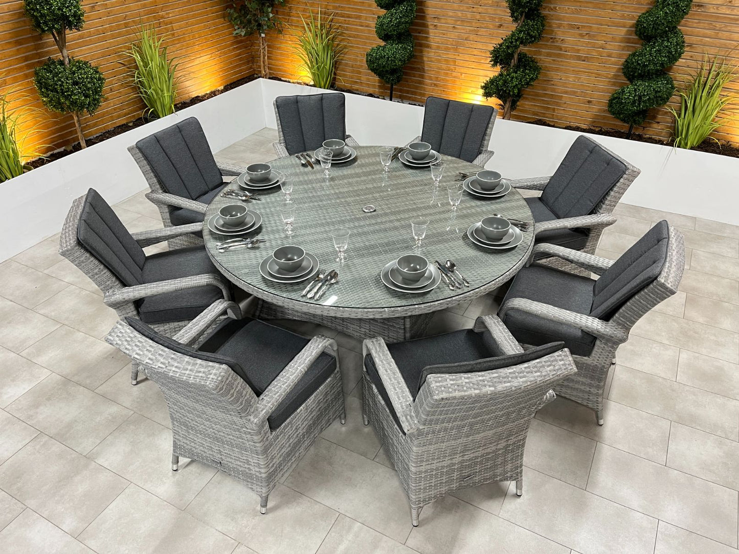 Chimes - Stone Grey Verona 8 Seat Round Dining Set - 1.8 Meter Round Table Standard Table