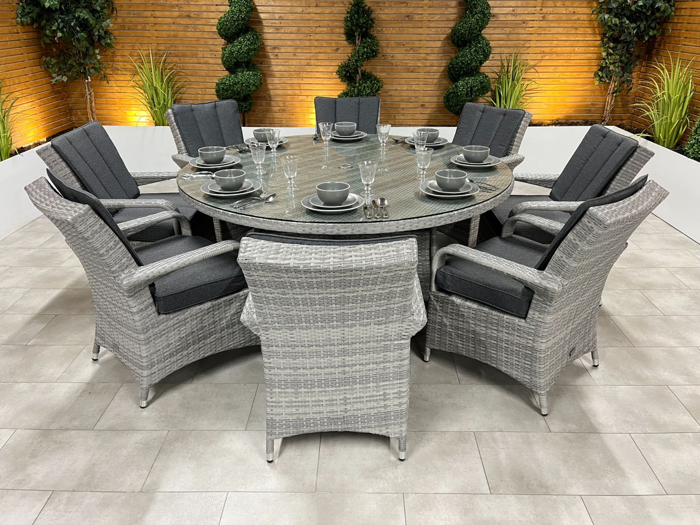 Chimes - Stone Grey Verona 8 Seat Round Dining Set - 1.8 Meter Round Table Standard Table