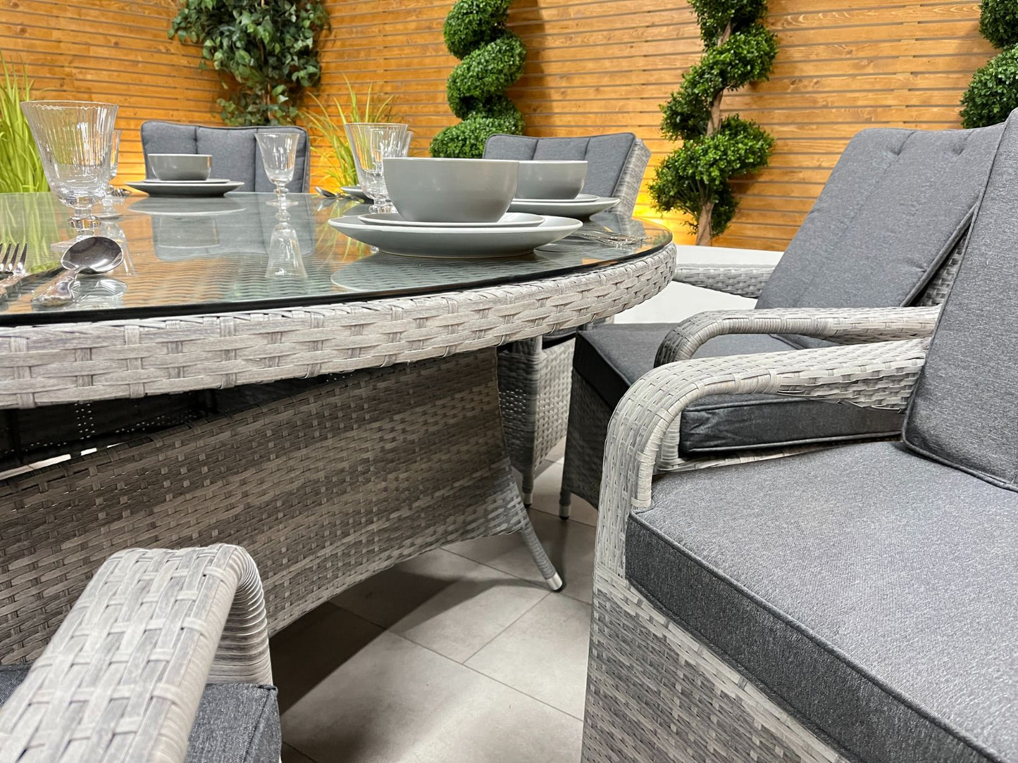 Chimes - Stone Grey Verona 8 Seat Round Dining Set - 1.8 Meter Round Table Standard Table