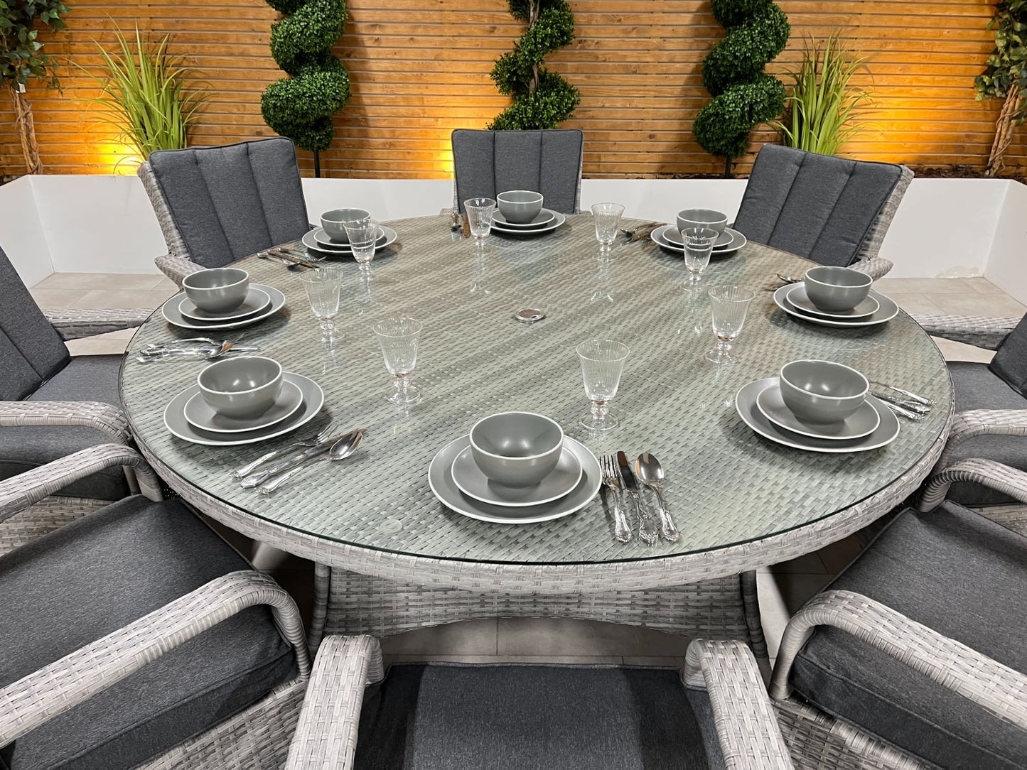 Chimes - Stone Grey Verona 8 Seat Round Dining Set - 1.8 Meter Round Table Standard Table