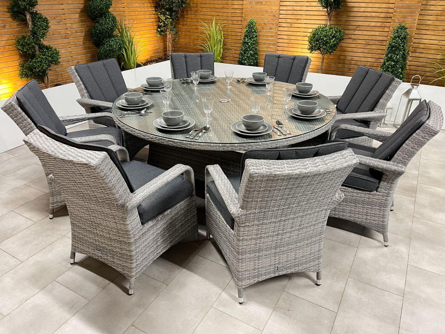Chimes - Stone Grey Verona 8 Seat Round Dining Set - 1.8 Meter Round Table Standard Table