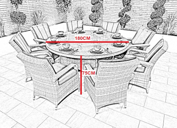 Chimes - Stone Grey Verona 8 Seat Round Dining Set - 1.8 Meter Round Table Standard Table