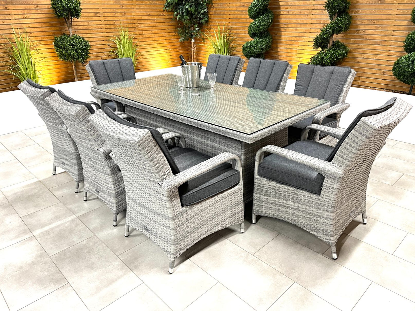Chimes - Stone Grey Verona 8 Seat Rectangular Dining Set - 1 Meter x 2 Meter Rectangular Standard Table
