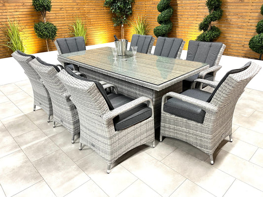 Chimes - Stone Grey Verona 8 Seat Rectangular Dining Set - 1 Meter x 2 Meter Rectangular Standard Table