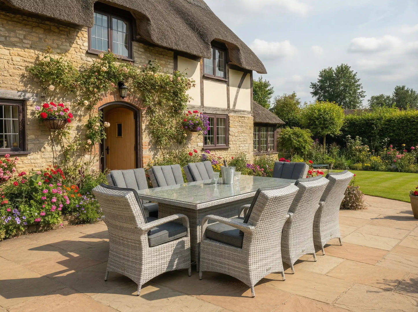 Chimes - Stone Grey Verona 8 Seat Rectangular Dining Set - 1 Meter x 2 Meter Rectangular Standard Table