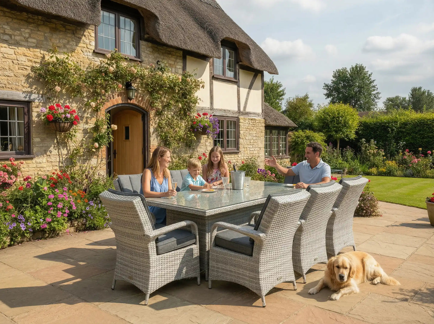 Chimes - Stone Grey Verona 8 Seat Rectangular Dining Set - 1 Meter x 2 Meter Rectangular Standard Table