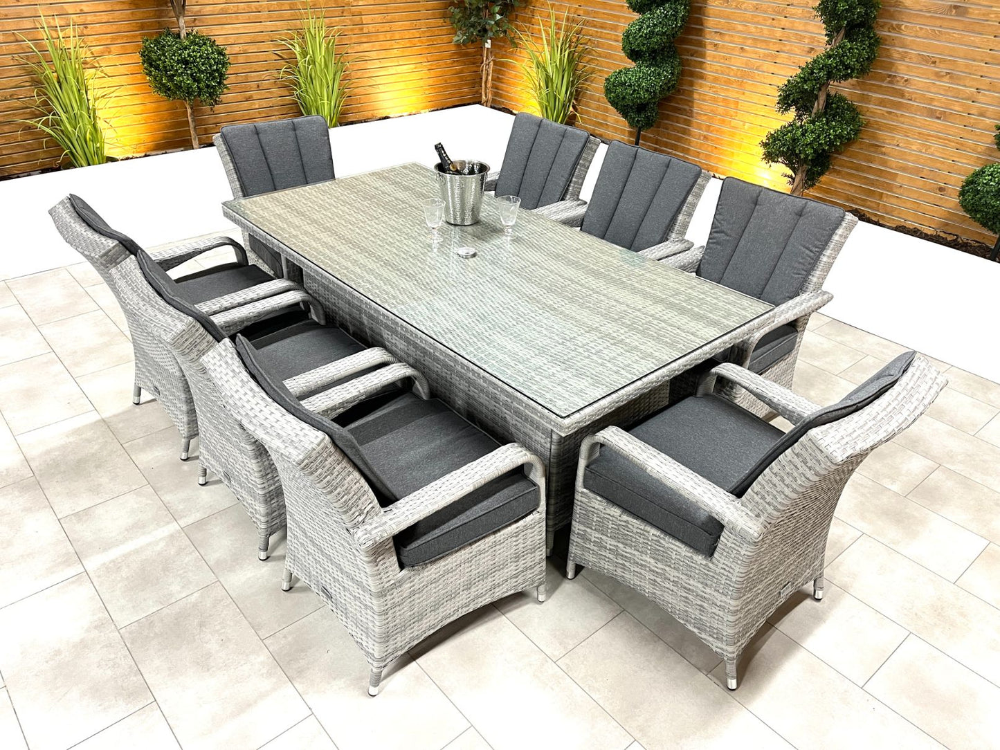 Chimes - Stone Grey Verona 8 Seat Rectangular Dining Set - 1 Meter x 2 Meter Rectangular Standard Table