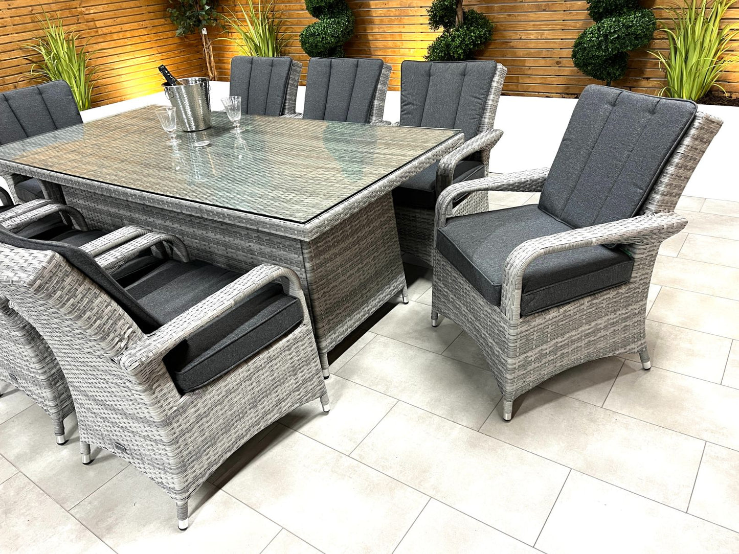 Chimes - Stone Grey Verona 8 Seat Rectangular Dining Set - 1 Meter x 2 Meter Rectangular Standard Table