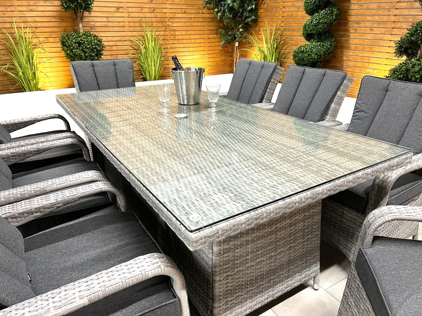 Chimes - Stone Grey Verona 8 Seat Rectangular Dining Set - 1 Meter x 2 Meter Rectangular Standard Table