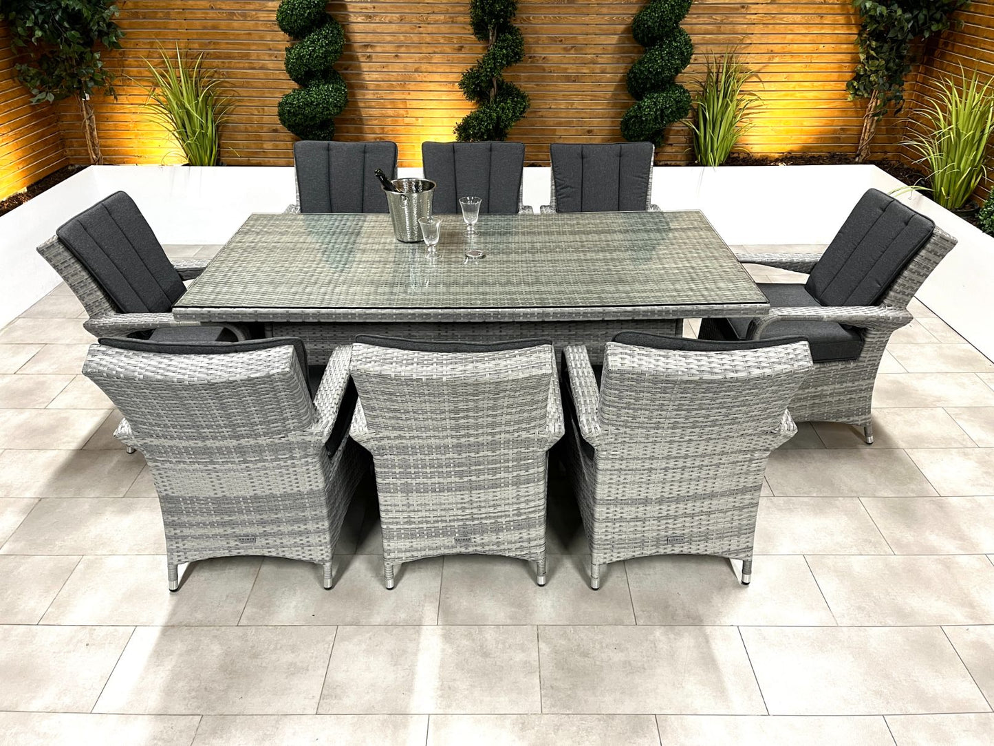 Chimes - Stone Grey Verona 8 Seat Rectangular Dining Set - 1 Meter x 2 Meter Rectangular Standard Table