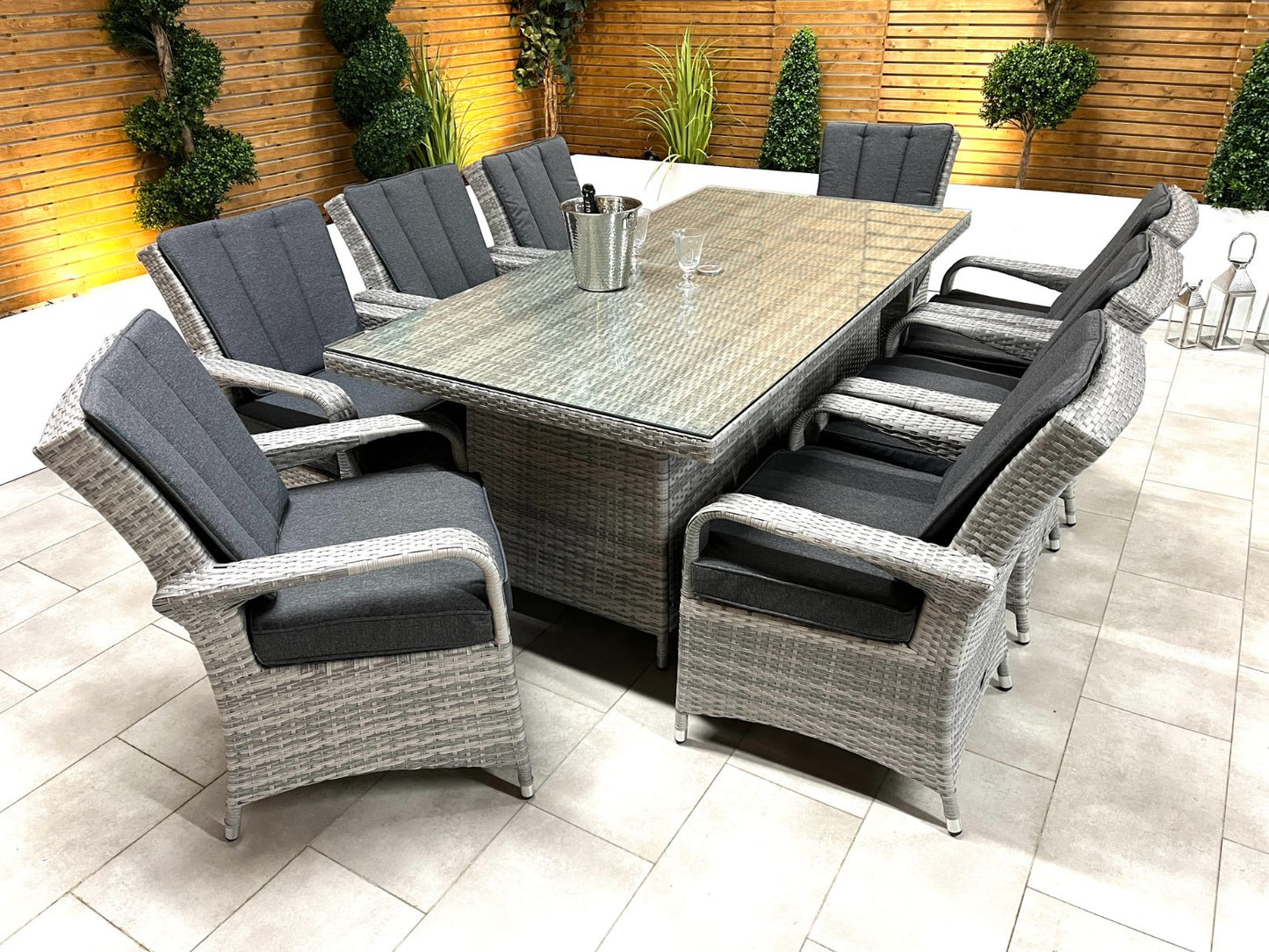 Chimes - Stone Grey Verona 8 Seat Rectangular Dining Set - 1 Meter x 2 Meter Rectangular Standard Table