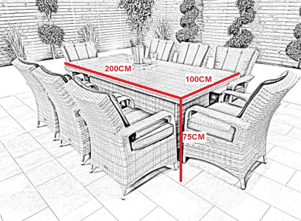Chimes - Stone Grey Verona 8 Seat Rectangular Dining Set - 1 Meter x 2 Meter Rectangular Standard Table