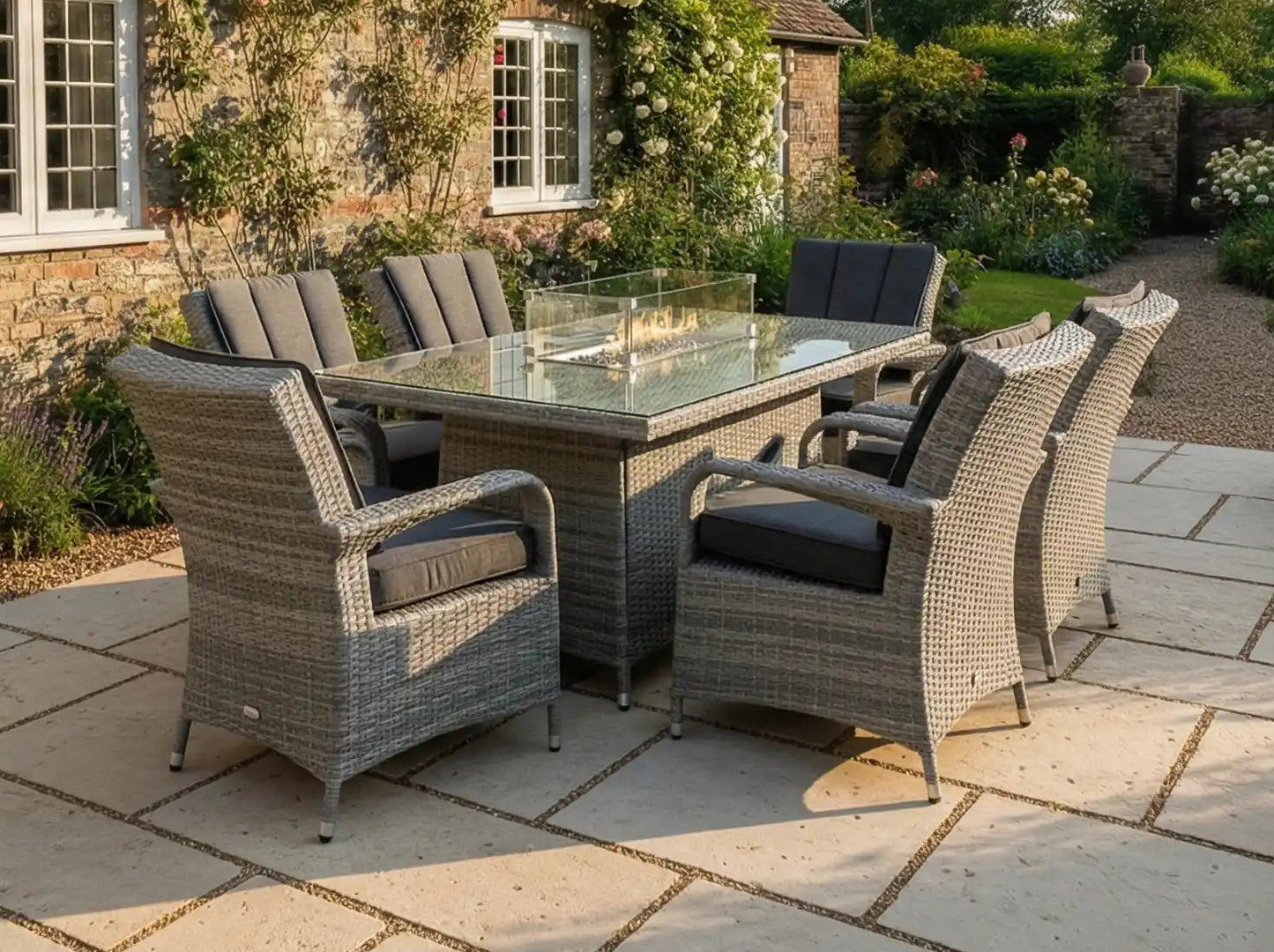 Chimes - Stone Grey Verona 6 Seat Rectangular Dining Set - 1 Meter x 1.5 Meter Firepit Table - 1 IN STOCK