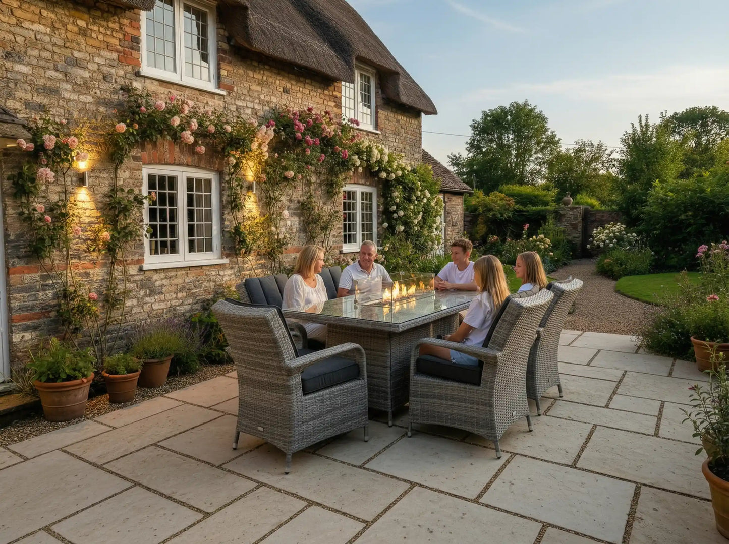 Chimes - Stone Grey Verona 6 Seat Rectangular Dining Set - 1 Meter x 1.5 Meter Firepit Table - 1 IN STOCK