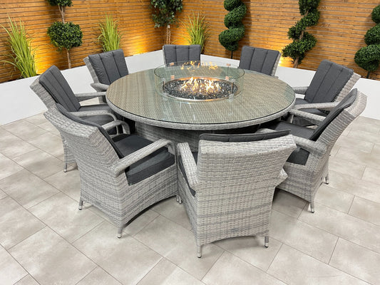 Chimes - Stone Grey Verona 8 Seat Round Dining Set - 1.8 Meter Round Table With Firepit Table