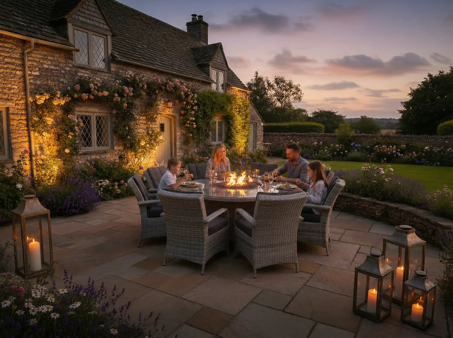 Chimes - Stone Grey Verona 8 Seat Round Dining Set - 1.8 Meter Round Table With Firepit Table