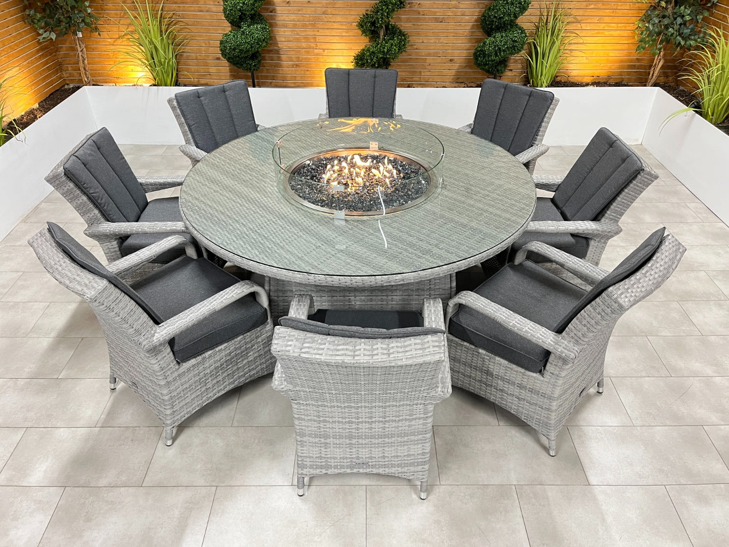 Chimes - Stone Grey Verona 8 Seat Round Dining Set - 1.8 Meter Round Table With Firepit Table