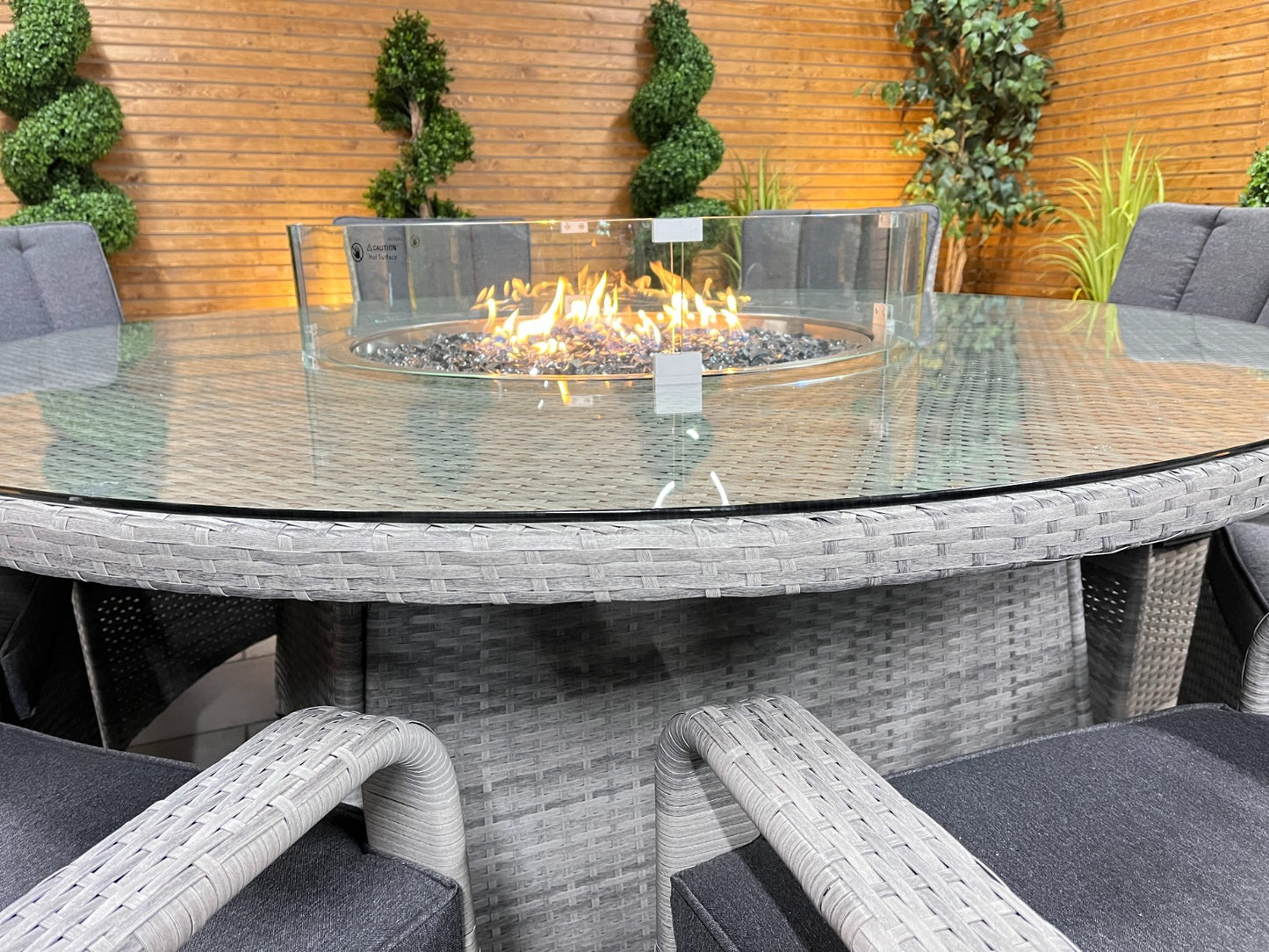 Chimes - Stone Grey Verona 8 Seat Round Dining Set - 1.8 Meter Round Table With Firepit Table