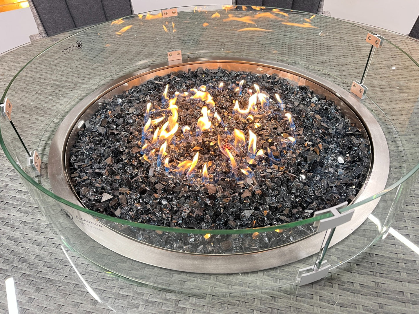 Chimes - Stone Grey Verona 8 Seat Round Dining Set - 1.8 Meter Round Table With Firepit Table