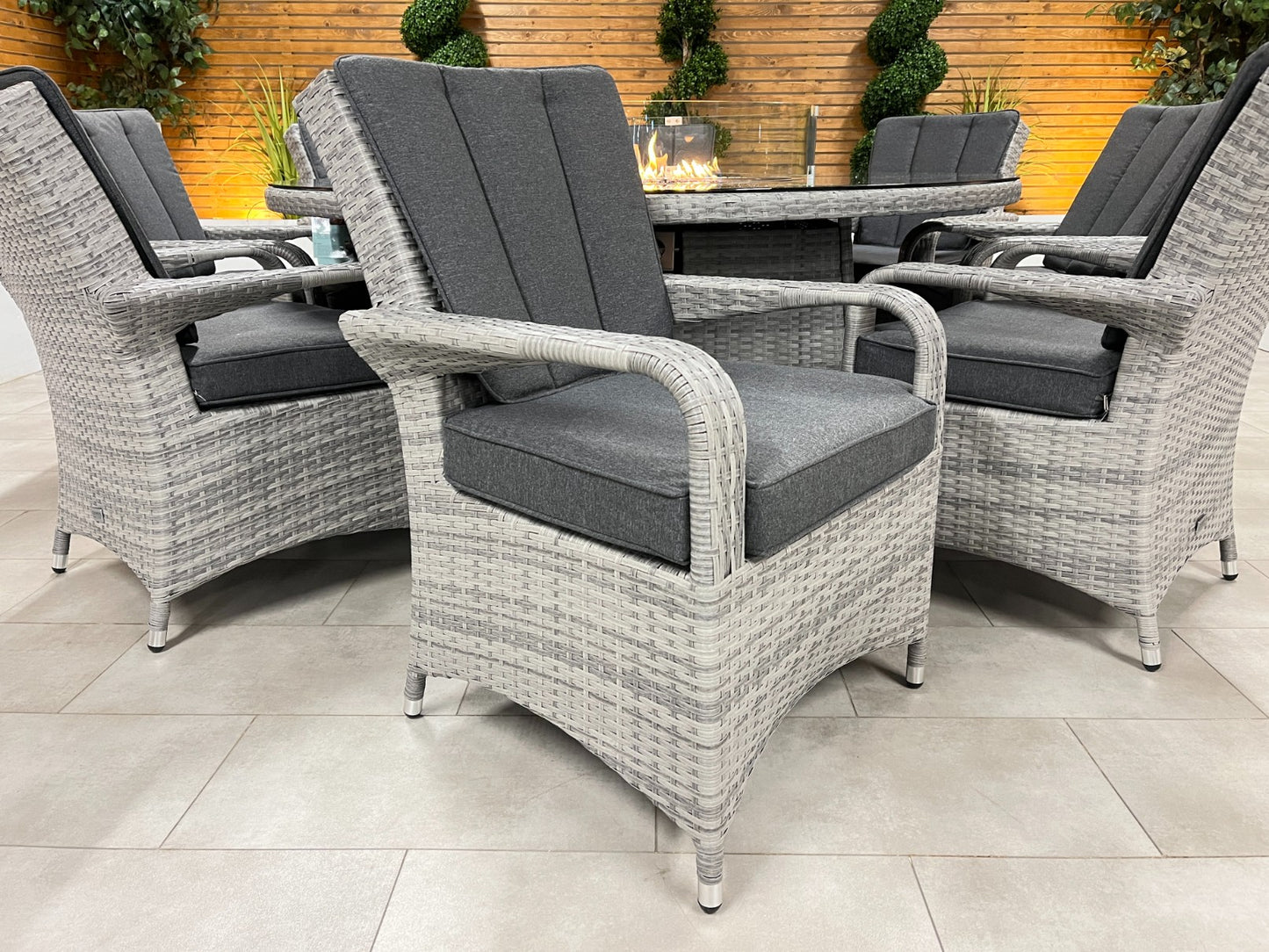 Chimes - Stone Grey Verona 8 Seat Round Dining Set - 1.8 Meter Round Table With Firepit Table