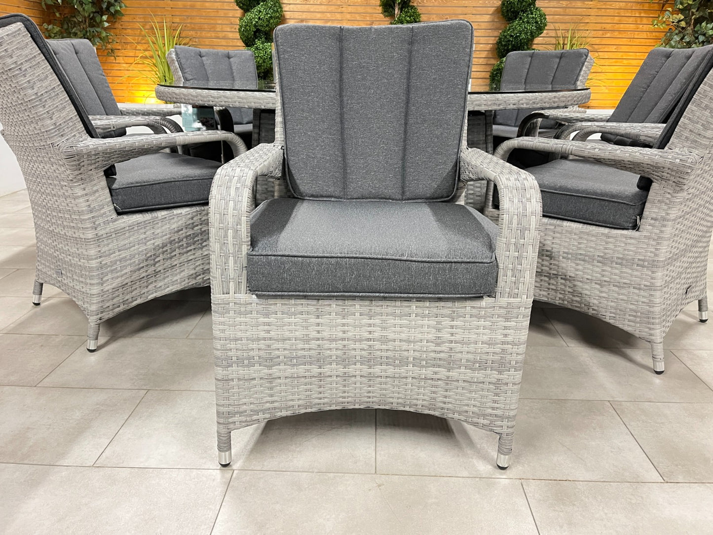 Chimes - Stone Grey Verona 8 Seat Round Dining Set - 1.8 Meter Round Table With Firepit Table